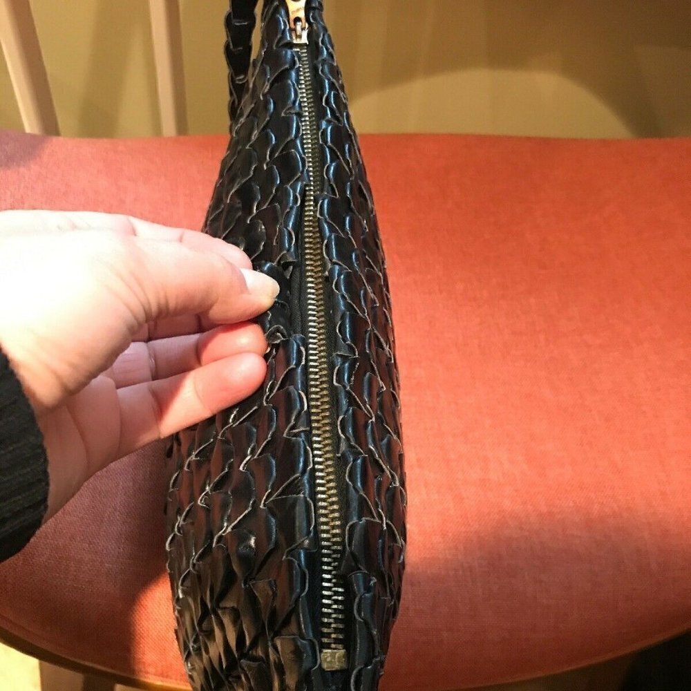 ​Vintage ​Black Leather Woven Wristlet Clutch Bag - Picture 5 of 8